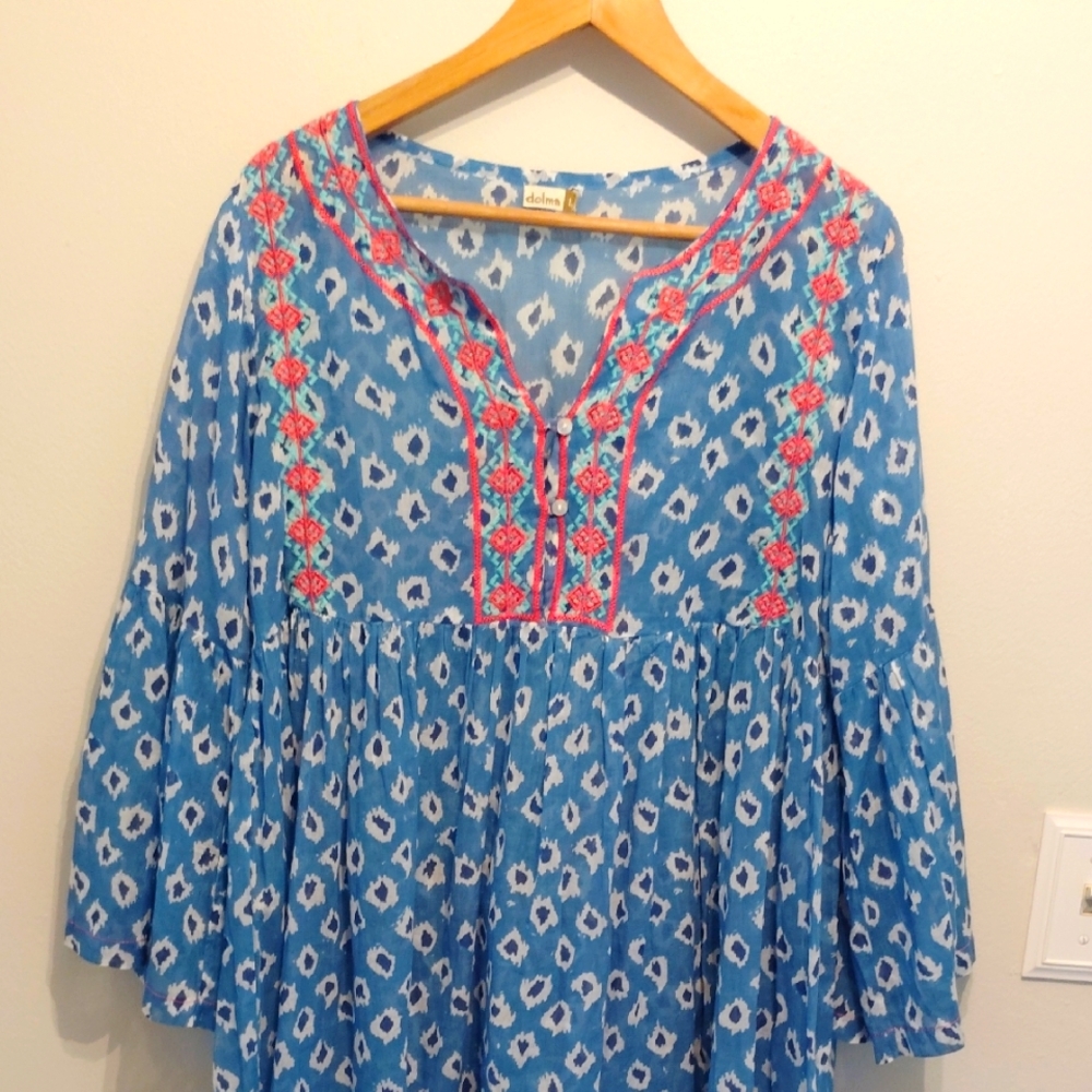 Dolma Blue and Pink Embroidery Blouse